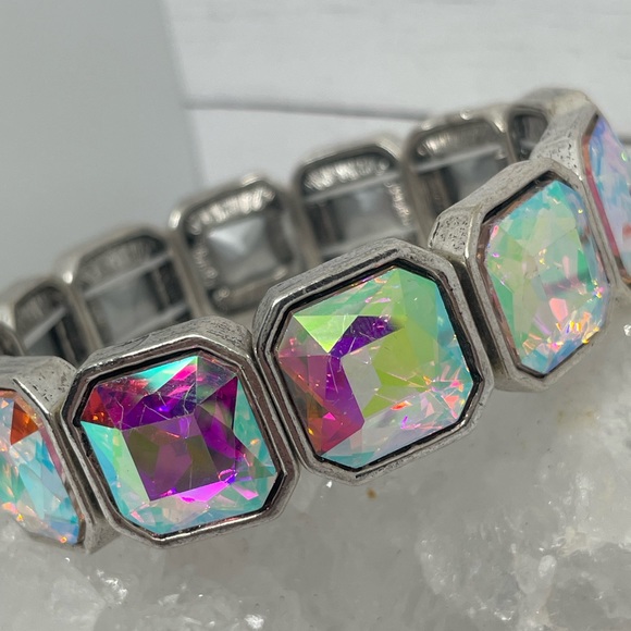 Set of 5 stackable bracelets in shimmering crystal and multi colored gems - Picture 13 of 16